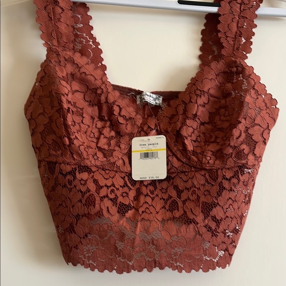 Free People Lace Cropped Tank Top Bralette in Rust - Picture 3 of 6